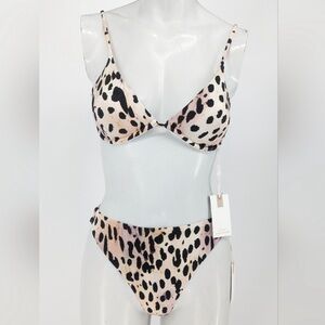 Good American Cheetah Rose Satin Bikini High Waisted